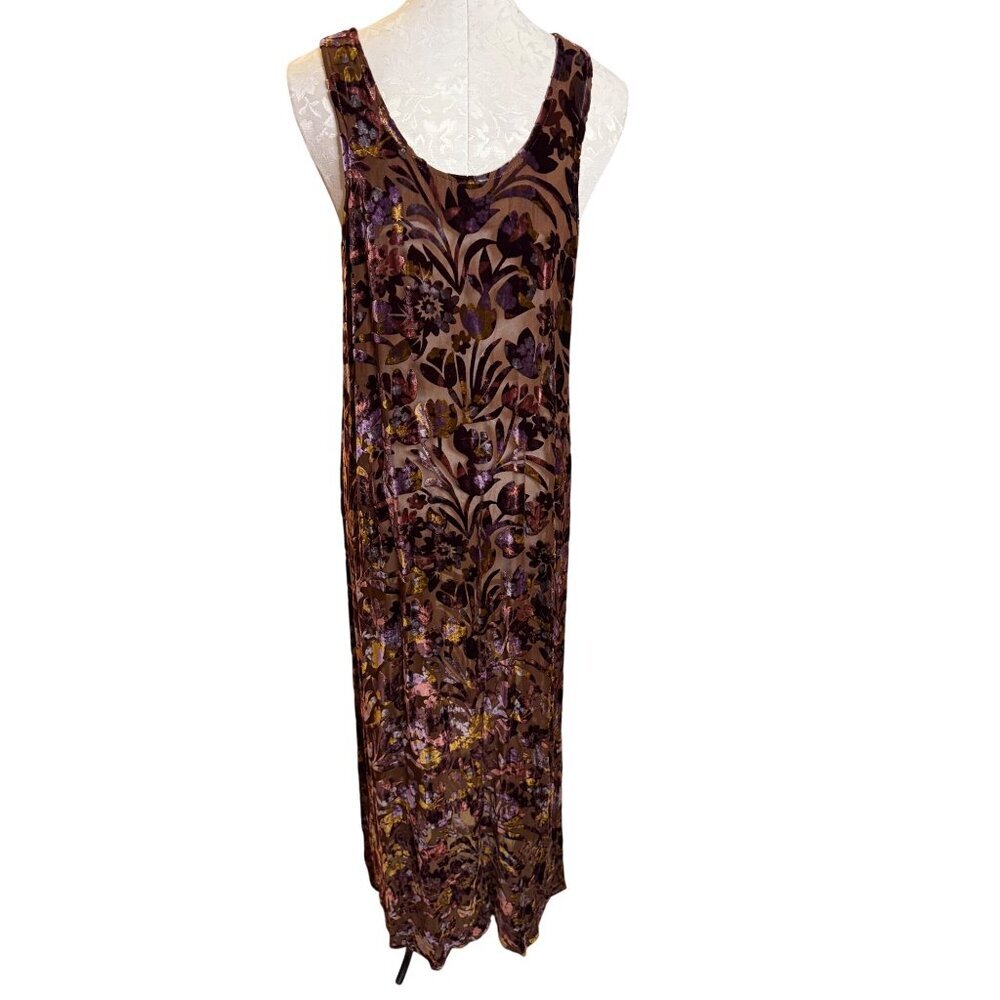 Shiba 1990s Womens Shawl Dress Size Large Brown Purple Burnout Silk Velvet Party - Picture 11 of 16